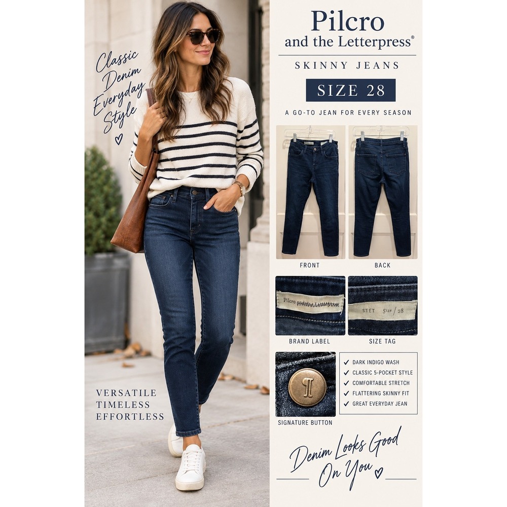 Pilcro and the Letterpress Stet Skinny Jeans Dark Indigo Wash Size 28 Anthro
